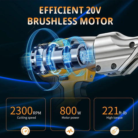 Tough As Nails Brushless Cordless Metal Shears Built For Dewalt 20v Max showing efficient brushless motor, showing specifications.