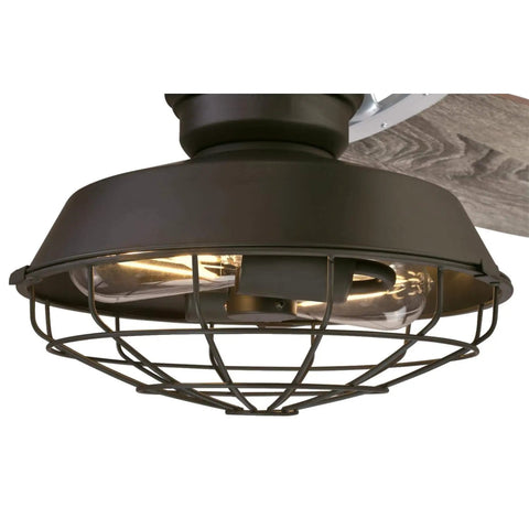 Vintage Indoor 54 Inch Ceiling Fan With Light And Remote, weathered bronze finish with LED light, driftwood blade in view
