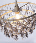 Plug In Crystal White Dome Chandelier With Five Tiers Of Clear Acrylic Crystals, White Metal Frame, 10 By 11.5 Inch Size