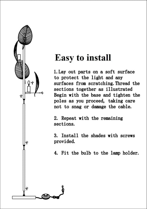 Assembly instructions for Industrial Gold Floor Lamp With 4 Black Leaf Shades, Modern Tree Style Standing Lamp.