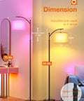 RGB Floor Lamp For Living Room With App Control, Adjustable Height From 60 To 73 Inches, Beige Linen Shade, Colorful Lighting