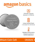 CR2025 3V Lithium Coin Cell Batteries 6 Pack Hella Long Lasting Power For Watches Calculators And Car Remotes Mercury Free With Child Safe Packaging Always Ready, showing two batteries with details.