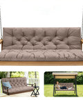 Waterproof Outdoor Swing Cushions for 3 Seater with Backrest, Thickened Bench Cushions with Ties, Khaki 60 by 40 Inches, installed view