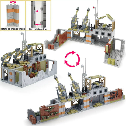 Epic Military Base Building Set With 710 Pieces For Kids 9-12 showing transformable structure and guns.