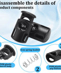 Ten Pack Paracord Cord Locks For Drawstrings Plastic Cord Lock Toggle Spring Stopper Clasp Easy Install Elastic Shoelace Tie Locks For Sweatpants Hoodies Shoes And Bungee Gear Ends Replacement Fits Up To 4.5 mm Rope, black POM plastic barrel body with spring