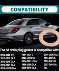 15 Pack Copper Oil Drain Plug Gaskets And Crush Washers For 14mm Fittings with compatibility list and car silhouette.