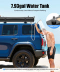 7.93 Gallon Pressurized Water Tank For Roof Rack SUVs RVs Trucks And Jeeps Portable Durable Water Storage with shower in use