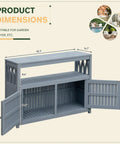 Two Tier Outdoor Storage Cabinet In Acacia Wood With Two Magnetic Doors And A Third Tier Storage Box Built Tough For Outdoor Use Great For Garden Patio Picnic Buffet TV Stand Or Bar Table In Grey, front view with dimensions