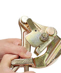 Hand holding a Heavy Duty Cable Grip And Steel Wire Puller Featuring Rock Solid Carbon Steel Jaw for cable tensioning.