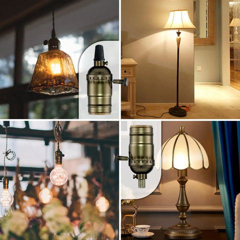 Slick 3 Way Lamp Socket With Twist Dimmer Switch And Antique Brass Rotary Knob For No Fuss Table And Floor Lamp Replacement Includes Two Pack UL Verified mounted on various lamps.