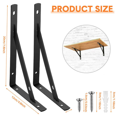 40 Pack Heavy Duty Shelf Brackets Built Tough Bulk Metal Floating Shelving Support Wall Mounted 90 Degree L Brackets For Garage With Hardware Black 8 Inch showing two brackets with installation tools