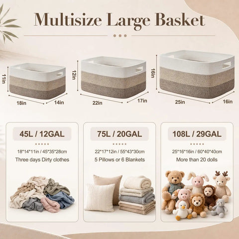 Pretty Sweet Gradient Brown Cotton Rope Storage Basket For Living Room Laundry Hamper And Pet Toy Holder Heck Of A Sturdy Rectangular Crate Holds Blankets Cozy Throws Real Talk Home Fix 75 Liter Capacity