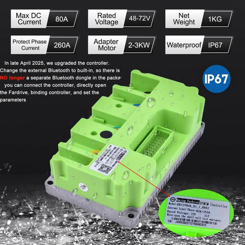 Beefy 72V 3000W Brushless DC Motor with green controller for electric vehicles and DIY projects, waterproof IP67