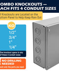 Heavy Duty Tough As Nails Outdoor Electrical Junction Box 10 X 10 X 6 Inch Nema 3r Carbon Steel with knockout sizes for conduit.