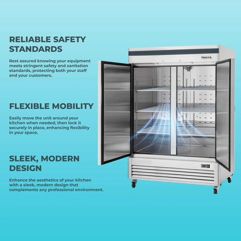 Pro Shop Grade 40 Inch Reach In Freezer Featuring Double Solid Doors And Adjustable Steel Shelves And 35 Cubic Feet open showcasing flexible shelves.