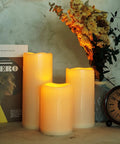 Outdoor Waterproof Flameless LED Pillar Candles Set 6 8 10 Inch With Remote And Timer Battery Operated Weatherproof Plastic Candles In Ivory White