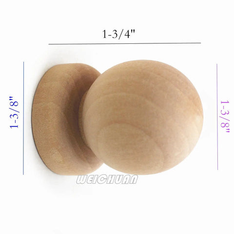 10 Pack Unfinished Wood Ball Knobs With Base For Drawers And Cabinets, DIY Ready To Stain Or Paint, 1 3/8 Inch Diameter, 1 3/4 Inch Height