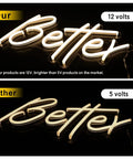 Comparison of 12V and 5V neon signs; 'Better' in warm white; Lets Party Neon Sign For Wall Decor With Dimmer Switch 16x7 Inch