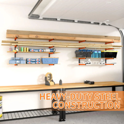 Hella Strong Wall Mount Lumber Rack With Eight Adjustable Levels Holding 1040 Lbs For Stacked Boards Inside Your Garage Workshop Or Home Basement Storage Rack