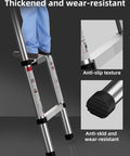 Heavy Duty Fourteen And A Half Feet Telescoping Ladder For Indoor And Outdoor Use Aluminum Collapsible Extension Ladder 330 Pound Load Capacity Anti Slip Rungs Rust And Water Resistant showing anti-skid feet and anti-slip rungs