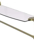 Retro Dot Collection 18 Inch Vanity Glass Shelf With Integrated Towel Bar In Satin Brass, Sleek Must Have Bathroom Organizer