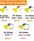 Stainless Steel Hose Clamp Set Of 30 Pieces Adjustable From 8 To 29mm Worm Gear Metal Fuel Line Clamps sizes and quantities display