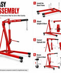 Easy assembly instructions for 5000 Lbs Folding Engine Hoist Cherry Picker Crane Hydraulic Pump Heavy Duty Alloy Steel Frame.