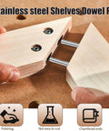 M3 X 30mm Stainless Steel Dowel Pins 50 Pack Heavy Duty Shelf Support Pegs for cabinets, shown installed in wood.