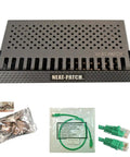 Mini 1U Low Profile Cable Management Kit with CAT6 Patch Cables, Green Ethernet cords and accessories for server racks.
