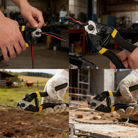 Beefy 7-1/2 Inch Heavy Duty Wire Rope Cutter With Chrome Vanadium Steel Jaw cutting various hard wires on job site