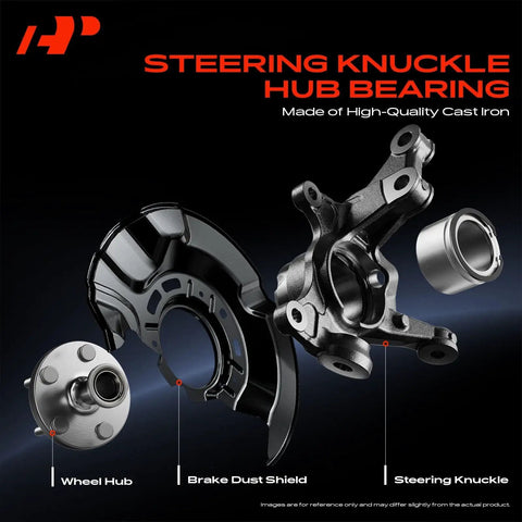 Direct Replacement Front Right Steering Knuckle And Wheel Bearing Hub Assembly For Toyota Highlander And Lexus Rx Fits Years 2008 Through 2017 components showing cast iron construction and design details.