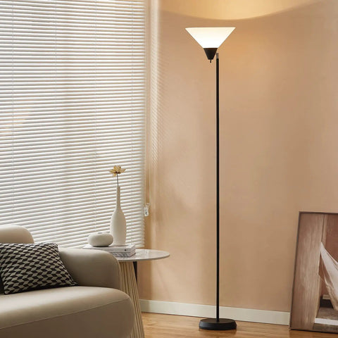 Free Standing Floor Lamp With Adjustable Head And Frosted White Acrylic Cone Shade For Living Room Office And Bedroom