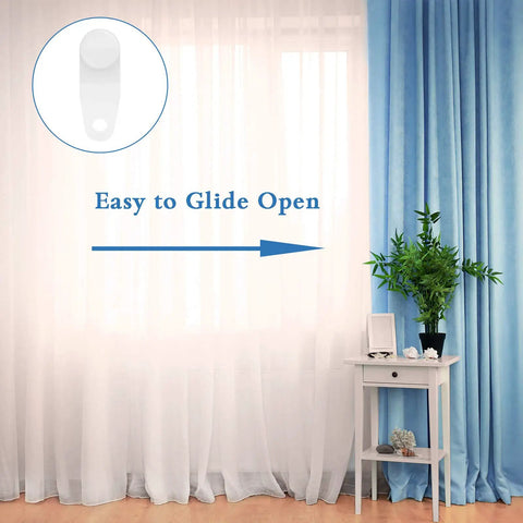 100 Pieces White Plastic Traverse Rod Slides For Curtain Replacement, Snap In Traversing Slides Track Gliders For Window Door And Shower Curtains, Durable Plastic, Easy Install, Long Lasting; white curtain glider in room