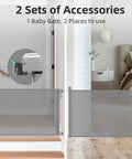Retractable Baby Gate 33 Inch Tall Extends To 55 Inch Wide Mesh Safety Gate in stairs and hallway settings.