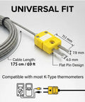 Alligator Clip K Type Thermocouple Probe With 69 Inch Lead For HVAC And Refrigeration Testing, Temperature Sensor Probe with flat pin design.