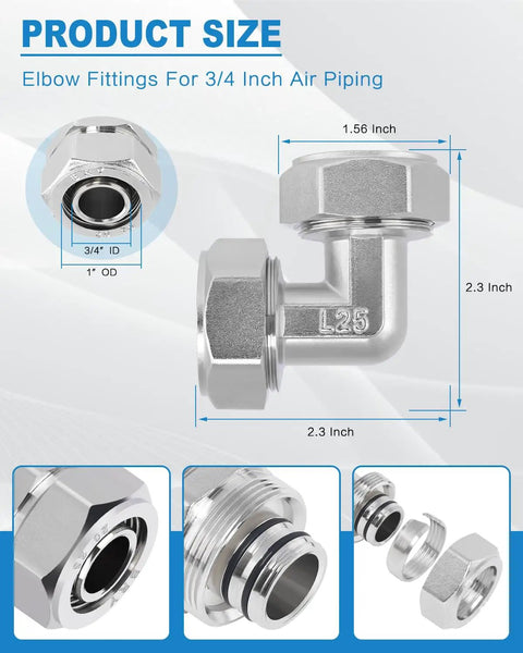 Two Pack Three Quarter Inch Brass Nickel Plated Elbow Air Fittings With Quick Connect Beefed Up Pro Grade Quality 200 PSI Working Pressure