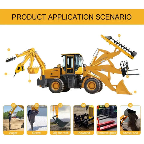 Heavy Duty 4X4 Backhoe Loader With Front Loader And Rear Excavator Arm 2.2m Digging Depth Multi Function Attachments