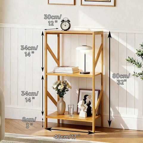 Rustic Bamboo 3 Tier Bookshelf Narrow Storage Rack For Living Room Office Kitchen Garage And Bedroom Super Handy Space Saving Multifunctional Shelf Organizer For Books Plants Decor 42 X 30 X 80 Cm