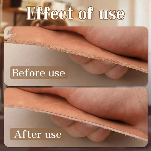 Premium Ebony Wood Leather Edge Burnisher And Manual Polishing Tool For Slick Finishes With Comfortable Grip No Sweat results before and after use on leather.