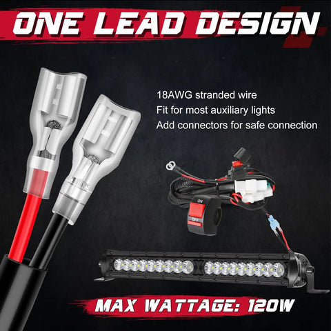 Motorcycle LED Light Wiring Harness Kit With Handlebar Switch And 10 Amp Fuse For ATV Dirt Bike Ebike Scooters Ride Ready Driving And Fog Lights 12V 4.8 Foot Cable 22mm Bar