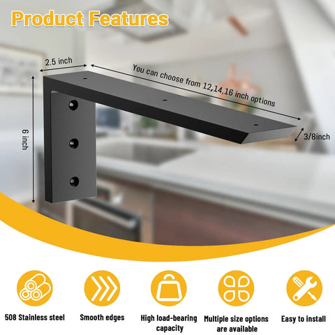 Legit Heavy Duty Countertop Support Brackets 16 Inch 4 Pack showing 2.5x6 inch steel brackets, perfect for floating kitchen shelves and easy installation.