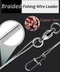 Beefed Up Stainless Steel Fishing Leader Wire Set For Saltwater Rigs 20 Pack Nickel White Size 3 50Lb 15.8In Durable Lure Tackle For Freshwater And Saltwater, braided wire leader with copper swivel