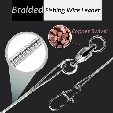 Beefed Up Stainless Steel Fishing Leader Wire Set For Saltwater Rigs 20 Pack Nickel White Size 3 50Lb 15.8In Durable Lure Tackle For Freshwater And Saltwater, braided wire leader with copper swivel
