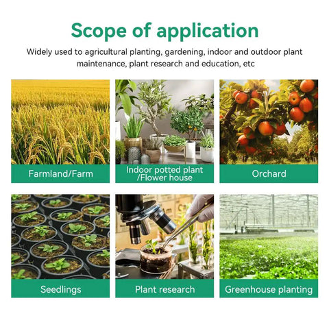 Scope of application including farmland, indoor plants, orchard, seedlings, plant research, and greenhouse planting