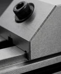 WeiLaiKeQi Precision Swivel Vise For Milling Machinists close-up of the secure screw mechanism on heavy duty alloy steel clamp for CNC use.