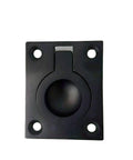 Solid Brass Flush Ring Pull Handle 36.5 By 45 Millimeters Matte Black Finish front view with four mounting holes