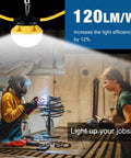 Heavy Duty 50ft LED Construction String Light Pro Grade 50W 6000 Lumens 18AWG Wire Linkable Work Lights illuminating workshop