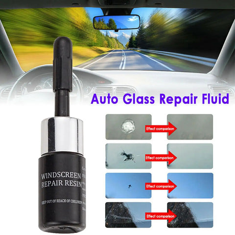 Windshield Crack Repair Kit for Chips and Cracks, 2025 Upgrade Glass Repair Liquid, product image with repair fluid example.