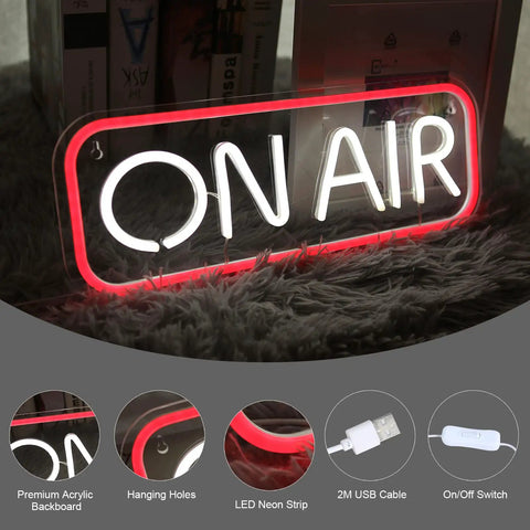 On air neon sign displayed lit on plush surface with USB cable; Happy Birthday Neon Sign Wall Decor 16x12 Inch Neon Light With Low Energy Consumption Easy Install Wide Application For Parties Home Bars Dorm Rooms Durable Plastic Perfect Party Vibes For Any Occasion.