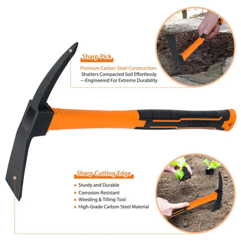 2 Pack Garden Hoes With No Slip Ergonomic Handles Carbon Steel Outdoor Tools Durable 2 Piece Set For Yard Work Weeding And Tilling Includes Safety Covers Bright Orange Finish